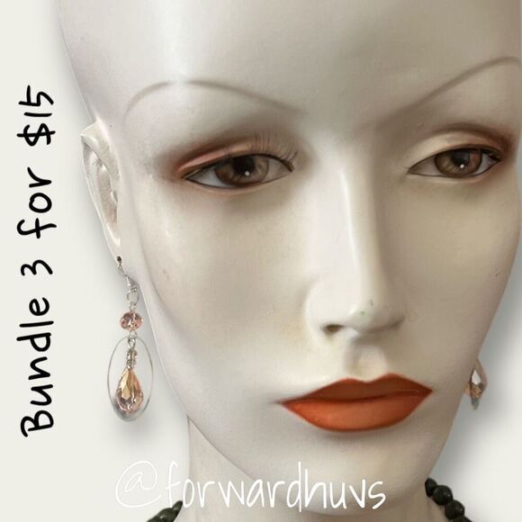 Bundle 3 for $15 Silver Tone with Pink Bead Dangle Earrings - Picture 3 of 8
